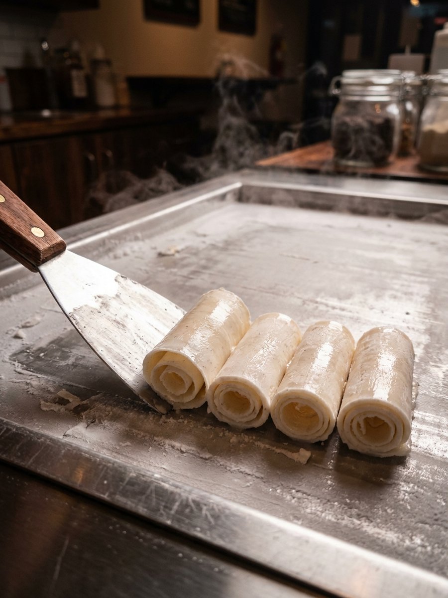 Rolling Ice hand-rolled ice cream being rolled on a frozen plate, Arlington TX